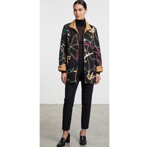 VTG PATTY KIM Reversible Quilted Chain Print Mother of Pearl Button Coat- Medium